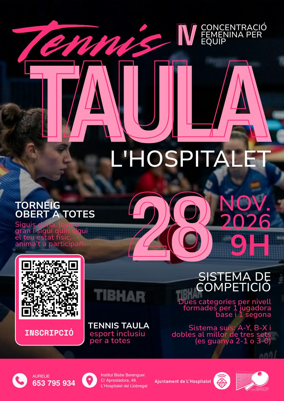 Cartell IV Concentració Femenina per Equips — Tennis Taula L'Hospitalet